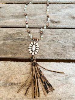 Southern Grace Cowgirl Copper Cream Leopard Squash Blossom Bead Navajo Necklace New Arrivals