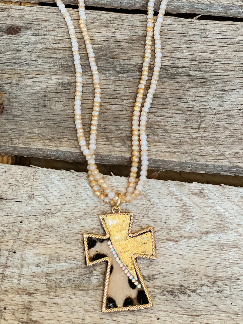 Southern Grace You Can't Cross Me Double Beaded Leopard Gold Cross Pendant New Arrivals 4 Southern Grace You Can't Cross Me Double Beaded Leopard Gold Cross Pendant New Arrivals