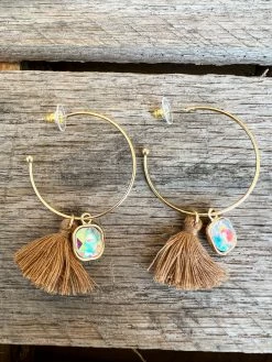 Southern Grace New Arrivals In The Loop Hoop Earrings With Mini Tassels - Brown