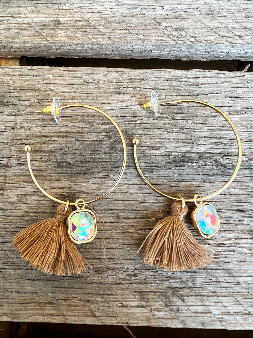 Southern Grace New Arrivals In The Loop Hoop Earrings With Mini Tassels - Brown 3 Southern Grace New Arrivals In The Loop Hoop Earrings With Mini Tassels - Brown