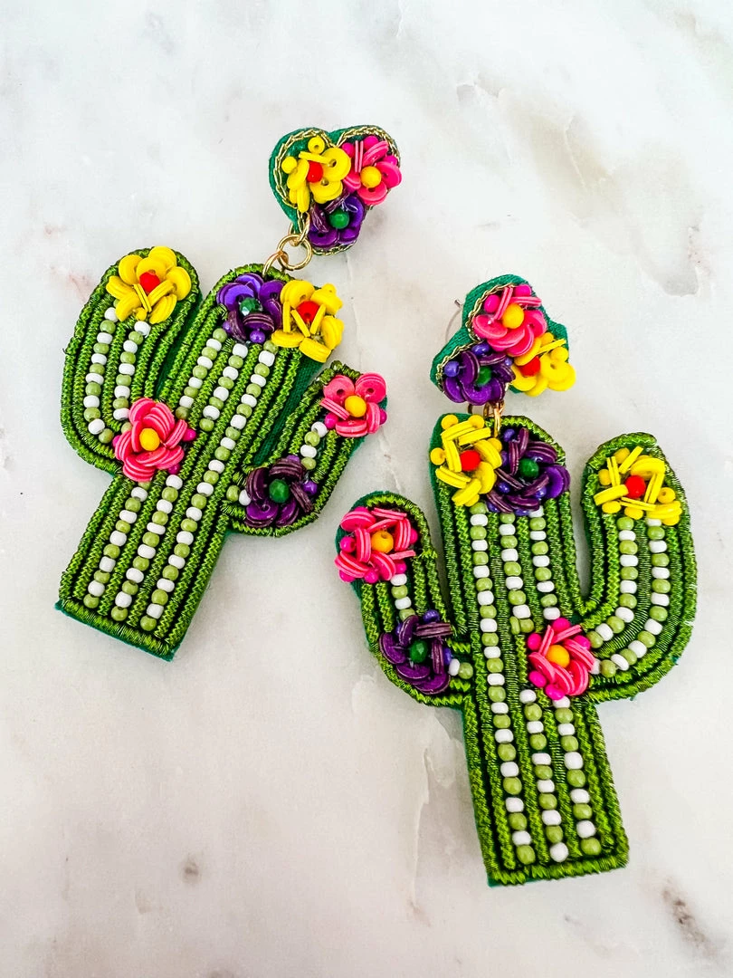Treasure Jewels, Inc. Prickle Me Cactus Flower Beaded Earrings 3 Treasure Jewels, Inc. Prickle Me Cactus Flower Beaded Earrings