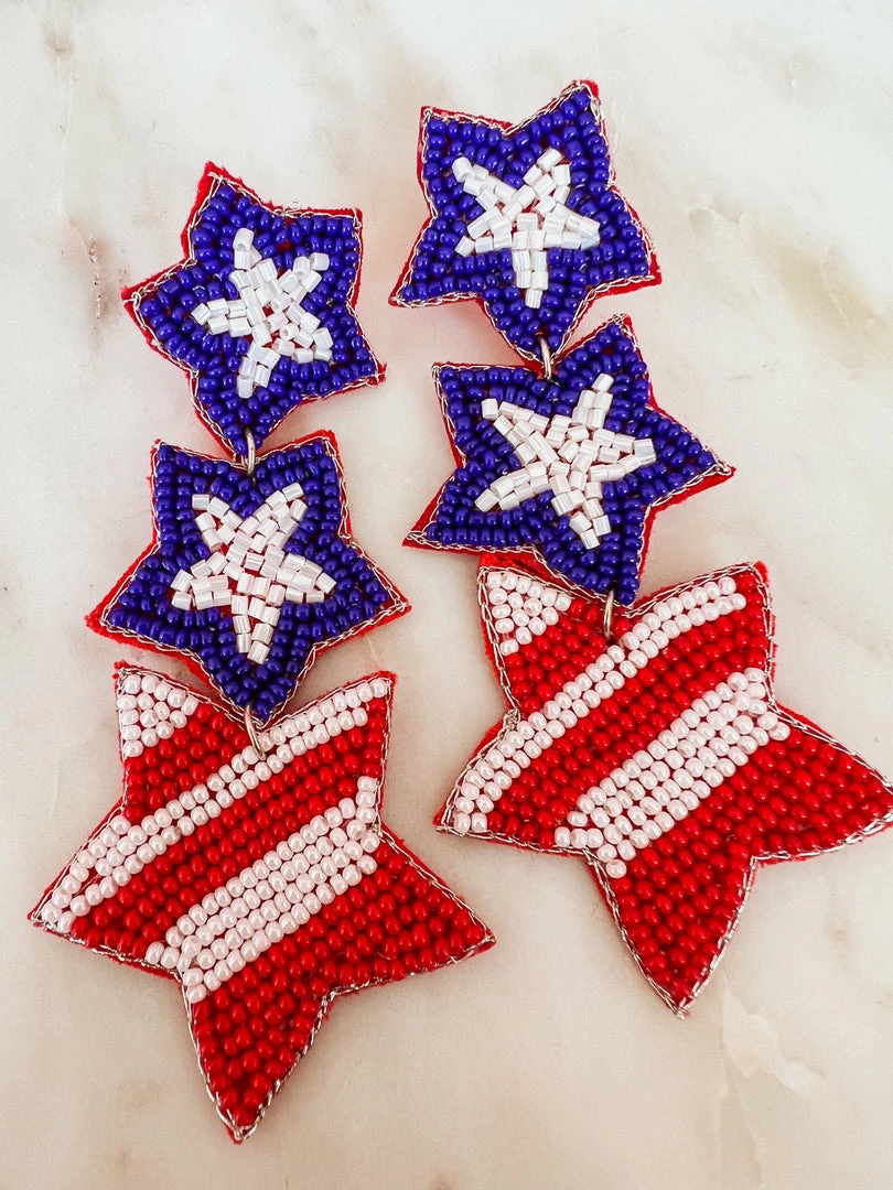 Treasure Jewels, Inc. New Arrivals Red White And Blue USA Stars Beaded Earrings 3 Treasure Jewels, Inc. New Arrivals Red White And Blue USA Stars Beaded Earrings