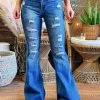 Special A High Rise Boot Cut Distressed Jeans In Medium Blue 2 Special A High Rise Boot Cut Distressed Jeans In Medium Blue
