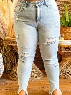 Special A Summer Fever Collection Mid Rise Relaxed Skinny Distressed Jeans In Light Blue