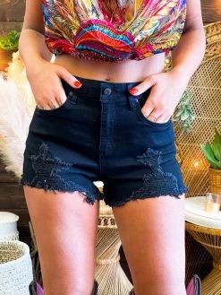 Special A High Rise Distressed Jean Shorts In Black Summer Fever Collection