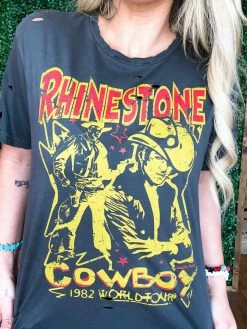 Country Deep Clothing Rhinestone Cowboy 80s Distressed Tee
