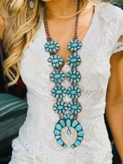 Southern Grace New Arrivals Forever And Ever Turquoise Flower Squash Blossom Necklace