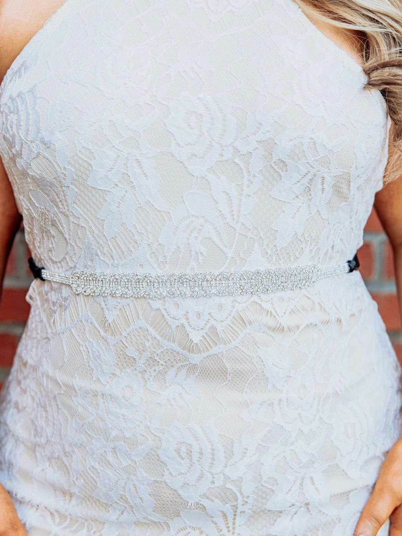 Luxe Apparel Bridal Rhinestone Crowning Moment Belt - Black Ribbon With Silver 3 Luxe Apparel Bridal Rhinestone Crowning Moment Belt - Black Ribbon With Silver