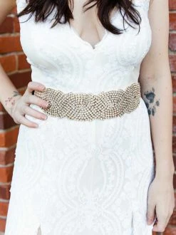 Luxe Apparel Rhinestone Crowning Moment Belt X3 - Black Ribbon With Gold