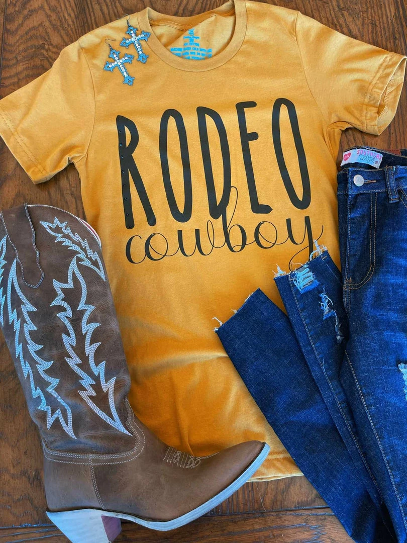 4B Custom Designs LLC Clothing Rodeo Cowboy Tee - Mustard 3 4B Custom Designs LLC Clothing Rodeo Cowboy Tee - Mustard