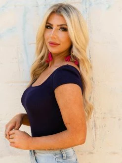 D & J Industies Co., LTD. New Arrivals Your New Favorite Staple Square Neck Bodysuit - Navy