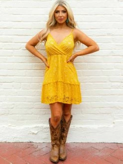 Southern Fried Chics Flirty Little Thing Lace Dress - Mustard New Arrivals 10 Southern Fried Chics Flirty Little Thing Lace Dress - Mustard New Arrivals
