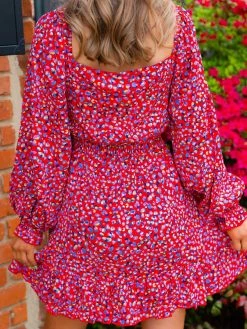 D & J Industies Co., LTD. New Arrivals All Squared Away — Spring Floral Dress In Red