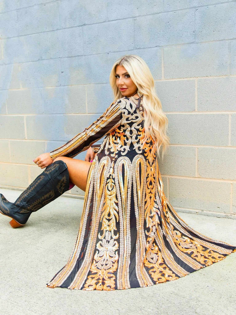 Dongguan Haohoo Clothing CO., Ltd Pre-Orders PREORDER The Royal Sequin Duster - Orange And Gold 3 Dongguan Haohoo Clothing CO., Ltd Pre-Orders PREORDER The Royal Sequin Duster - Orange And Gold