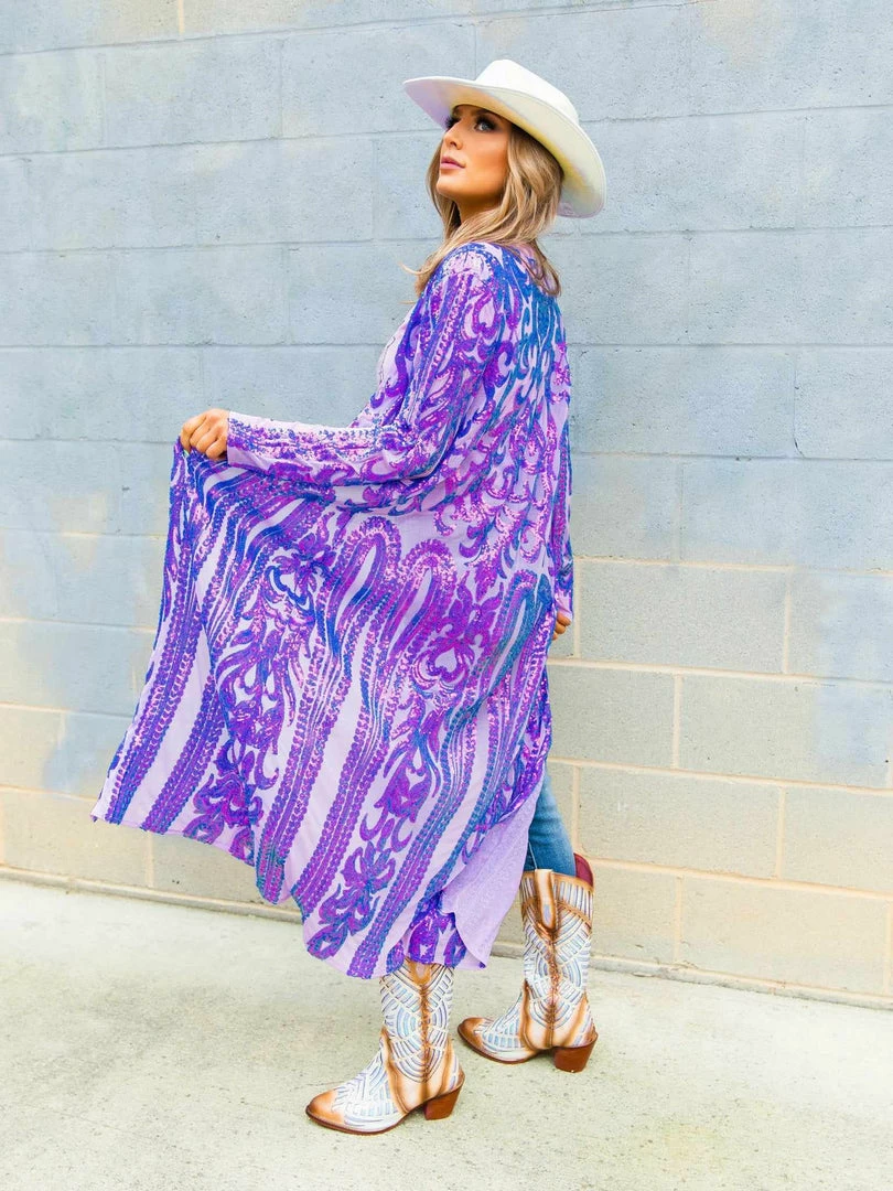 Dongguan Haohoo Clothing CO., Ltd PREORDER The Royal Sequin Duster In Purple 6 Dongguan Haohoo Clothing CO., Ltd PREORDER The Royal Sequin Duster In Purple