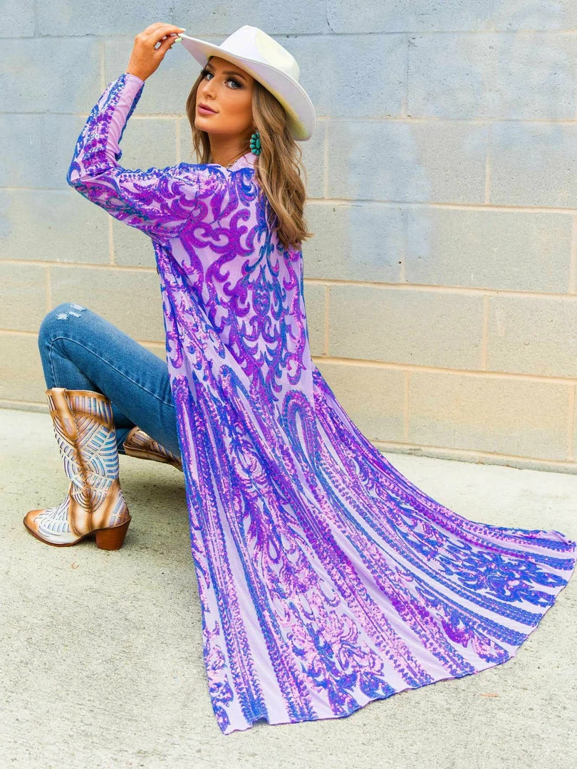 Dongguan Haohoo Clothing CO., Ltd PREORDER The Royal Sequin Duster In Purple 3 Dongguan Haohoo Clothing CO., Ltd PREORDER The Royal Sequin Duster In Purple