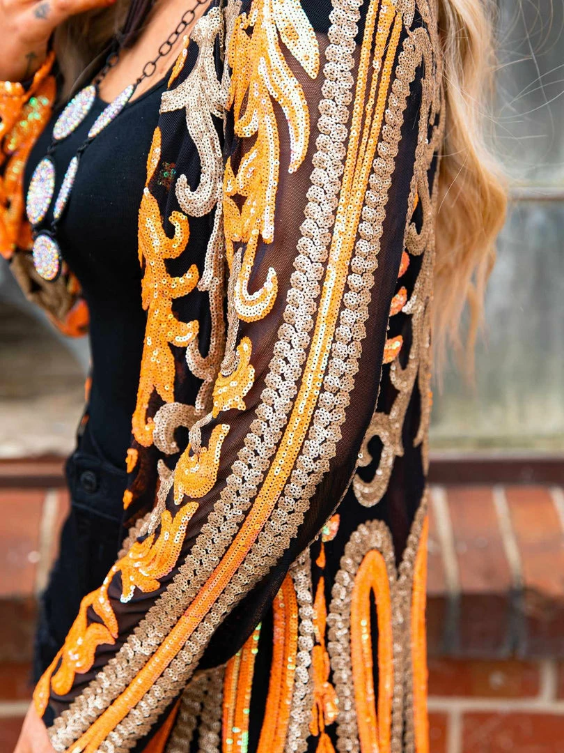 Dongguan Haohoo Clothing CO., Ltd Pre-Orders PREORDER The Royal Sequin Duster - Orange And Gold 5 Dongguan Haohoo Clothing CO., Ltd Pre-Orders PREORDER The Royal Sequin Duster - Orange And Gold