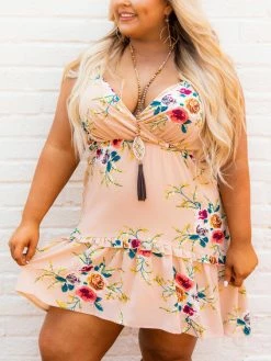 D & J Industies Co., LTD. Flirty Little Thing Dress - Tan Floral New Arrivals