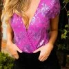 D & J Industies Co., LTD. PREORDER Hell On Heels Cap Sleeve Bodysuit - Purple Sequin
