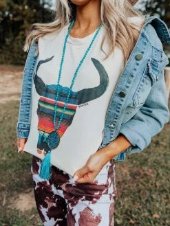 Miss Mud Pie Serape Skull Tee - Cream Tees
