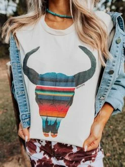 Miss Mud Pie Serape Skull Tee - Cream Tees
