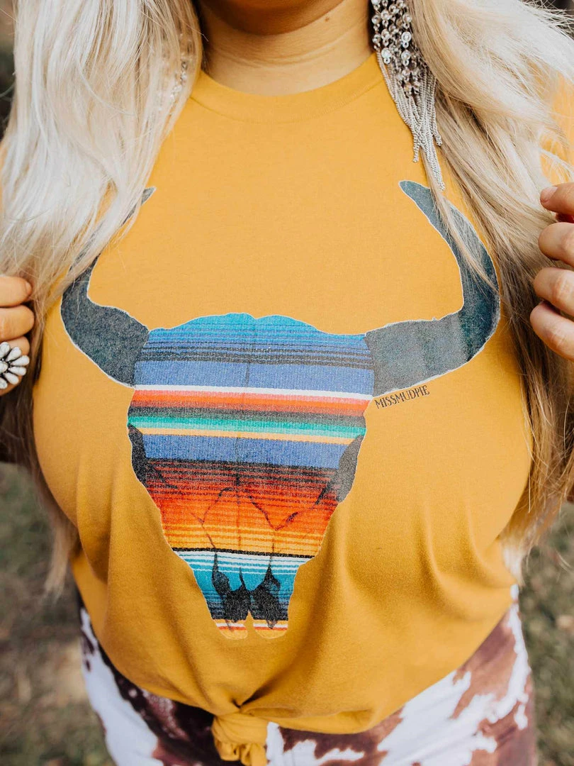Miss Mud Pie Serape Skull Tee - Mustard Tees 4 Miss Mud Pie Serape Skull Tee - Mustard Tees