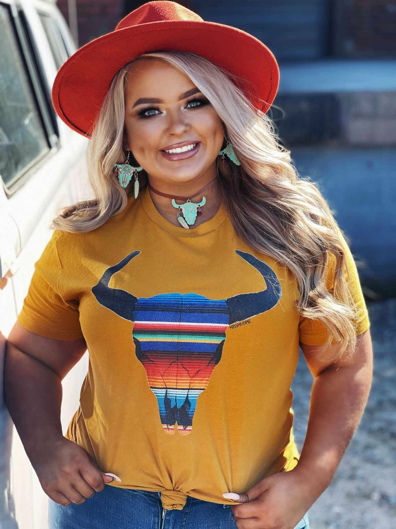 Miss Mud Pie Serape Skull Tee - Mustard Tees 3 Miss Mud Pie Serape Skull Tee - Mustard Tees