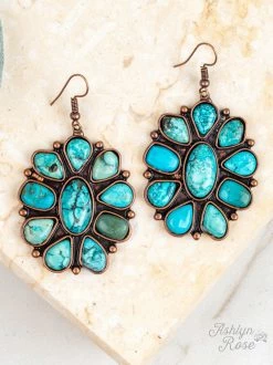 Southern Grace Forever And Ever Turquoise Stone Flower Squash Earrings New Arrivals