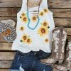 Bling-A-Gogo Sunflowers Tank - Natural 2 Bling-A-Gogo Sunflowers Tank - Natural