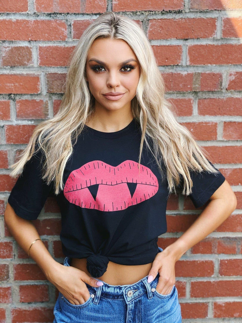 Miss Mud Pie Tees Vampire Lips Tee - Black 4 Miss Mud Pie Tees Vampire Lips Tee - Black