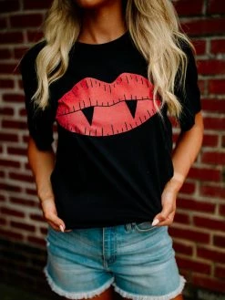 Miss Mud Pie Tees Vampire Lips Tee - Black
