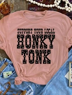 Miss Mud Pie Support Your Local Honky Tonk — Country Girl T-Shirt In Pink