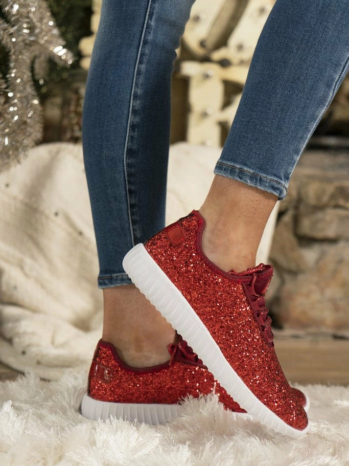 Mango Glitter Bomb Sneakers Adult And Children - Red On White 5 Mango Glitter Bomb Sneakers Adult And Children - Red On White