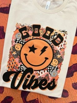 Miss Mud Pie Good Vibes T-shirt - Natural New Arrivals